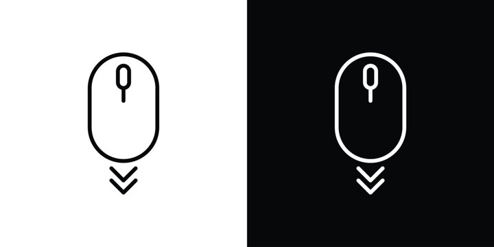 Scroll down computer mouse icon. linear symbols in black and white