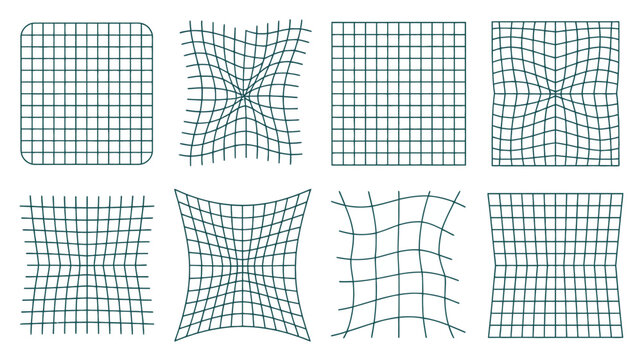 Distorted grid pattern illustration featuring varying wave and warp effects on a white background checkered square distortion effect geometric