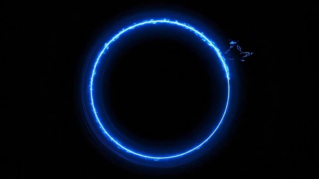 Glowing blue electric circle frame on a dark black background