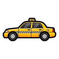 Fototapeta premium Bright yellow taxi cab with black roof and wheels.