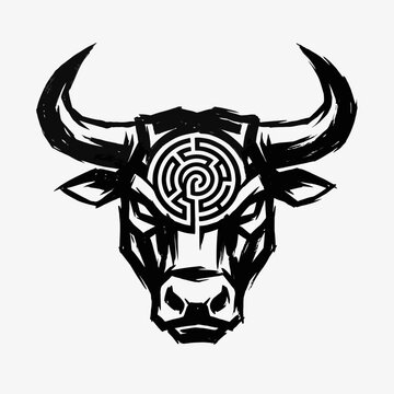 Bull head silhouette featuring a complex labyrinth maze forehead.