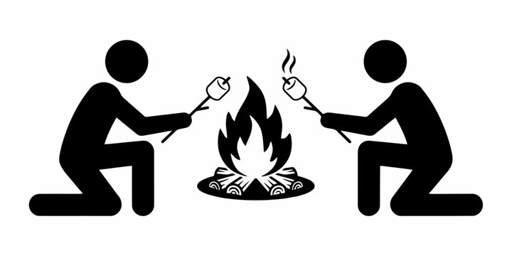 Two People Roasting Marshmallows Over Campfire Together
