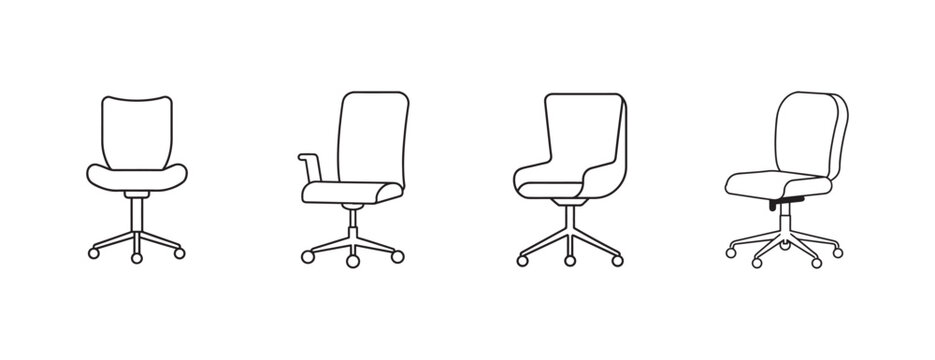office chairs on wheels in different positions and angles  office furniture  simple line drawings