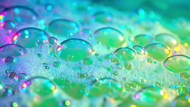 Macro View of Iridescent Bubbles with Vibrant Neon Colors. 4K Video
