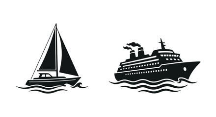 Sailing yacht and ocean liner silhouettes on a white background © MBHM Studio