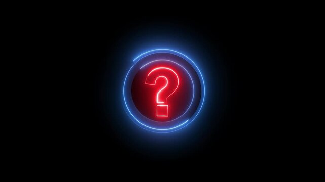 Glowing neon red and blue color question mark sign icon animation quiz confusion mark punctuation interrogative sign education exam circle alphabet sign symbol on black background