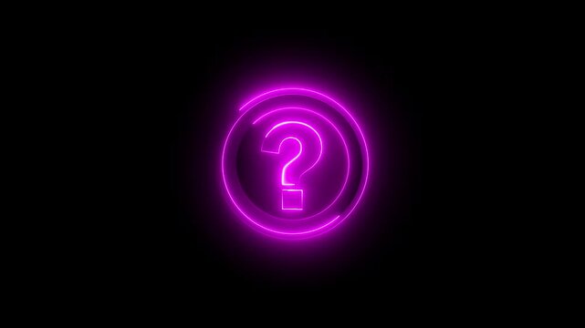 Glowing neon pink color question mark sign icon animation quiz confusion mark punctuation interrogative sign education exam circle alphabet sign symbol on black background