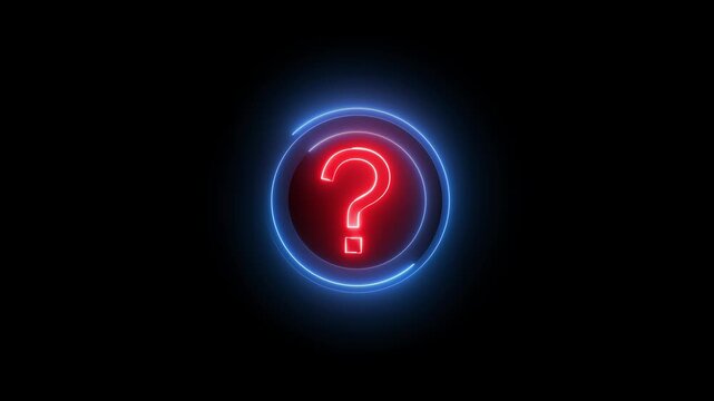 Glowing neon red and blue color question mark sign icon animation quiz confusion mark punctuation interrogative sign education exam circle alphabet sign symbol on black background