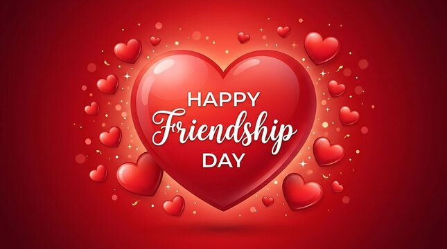 Happy friendship day wishes with big heart and red background