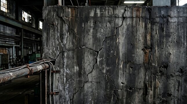 old industrial concrete wall with rusty pipe.