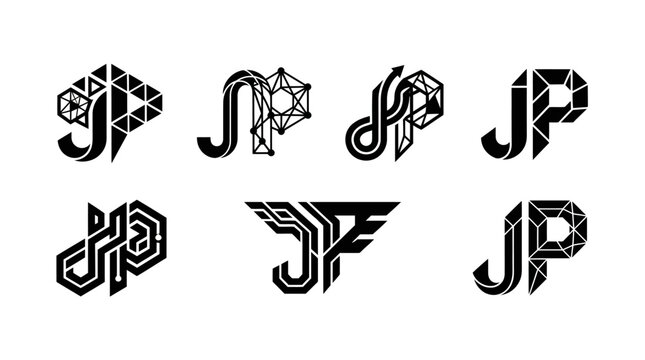 Collection of modern geometric JP letter logo designs.