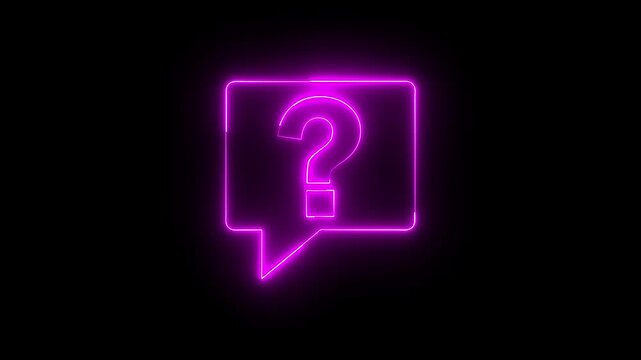 Glowing neon pink color message box with question mark sign icon animation quiz confusion mark punctuation interrogative sign education exam circle alphabet sign symbol on black background