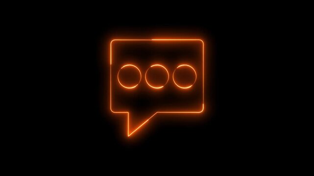 glowing, neon orange color bubble message box icon animation sign symbol on black background