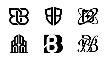 Collection of diverse black and white letter B and BB logo designs. © Abdur