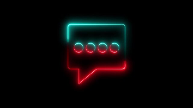 glowing, neon red and cyan color bubble message box icon animation sign symbol on black background