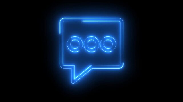 glowing, neon blue color bubble message box icon animation sign symbol on black background