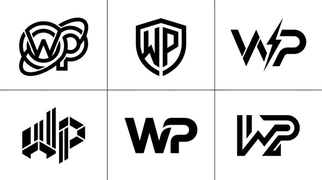 Collection of Six Distinct WP Monogram Logos in Black and White.