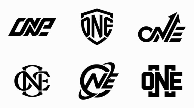 Set of six unique ONE word logos in various styles.