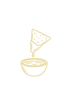 Illustration of a Tortilla Chip Dipping into a Bowl of Salsa or Cheese