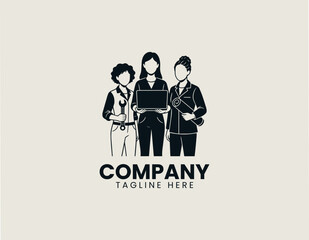 Naklejka premium diverse women engineer team inclusion STEM black white vector logo