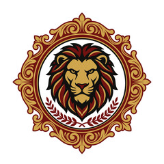 Obraz premium Lion mascot inside ornate frame with laurel wreath.