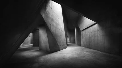 Futuristic Minimal Concrete Architecture Interior With Geometric Light and Shadows © sema_srinouljan