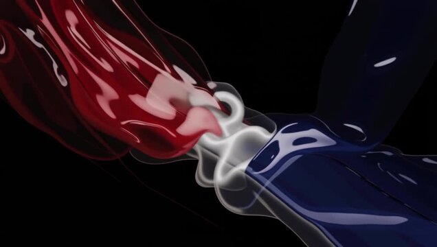 Patriotic Red White and Blue Fluid Dynamic Swirl on Black Background
