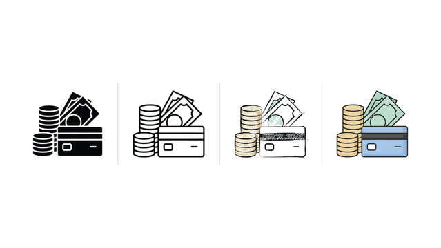 Colorful illustrations of money and credit cards