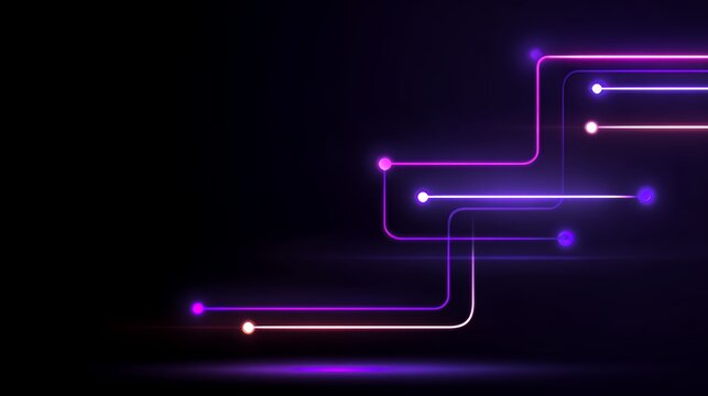 Abstract dark background with glowing neon purple and pink circuit lines representing digital technology, connectivity, and data flow.