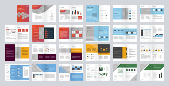 set template layout design with cover page and graph, chart,  infographic element for company profile, business annual report, Corporate brochures, presentations. vector a4 size scale for editable.
