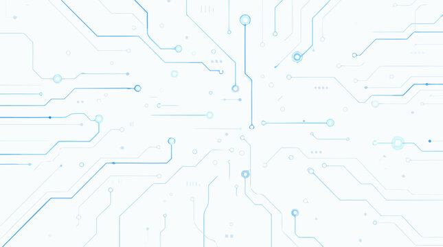 A flat vector illustration of a high-tech digital circuit board background featuring glowing connection nodes and pathways, perfect for technology and AI-themed design projects.