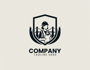 Obraz premium female civil engineer construction site black white vector logo
