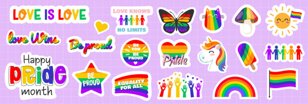 Pride lgbt element with month sticker rainbow for symbol diversity sex. Nonbinary proud badge with design vector graphic for set illustration isolated. Love concept pride with flag month web.