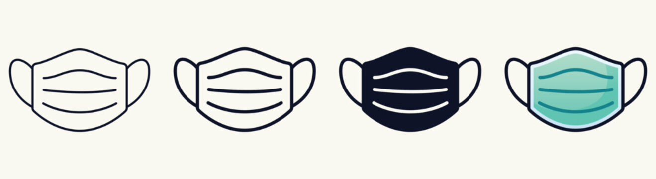 Medical Face Mask Outline and Color Icon Set