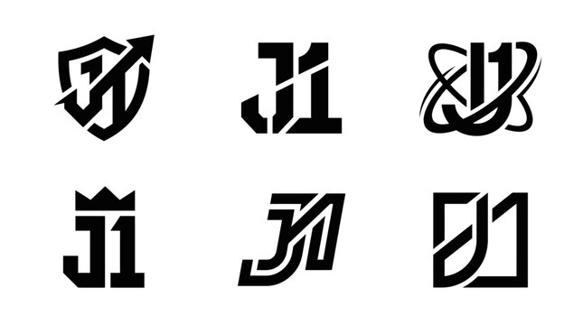 Collection of six unique J1 monogram logos in black and white.