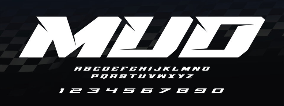 Mud Racing Font Vector &mdash; Motocross Dirt Typography Lettering, Extreme Offroad Display Alphabet