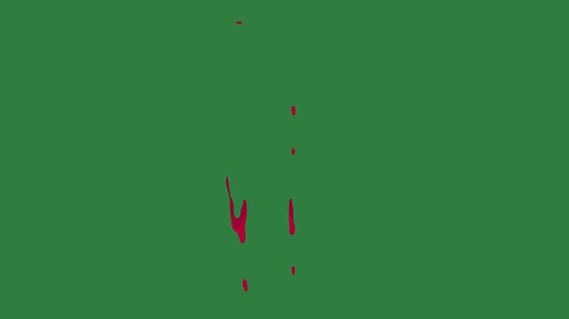 The letter v on it red paint dripping down line heart blood dot from bottom isolated on green screen background