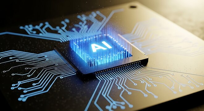 Advanced ai chip on circuit board technology concept.