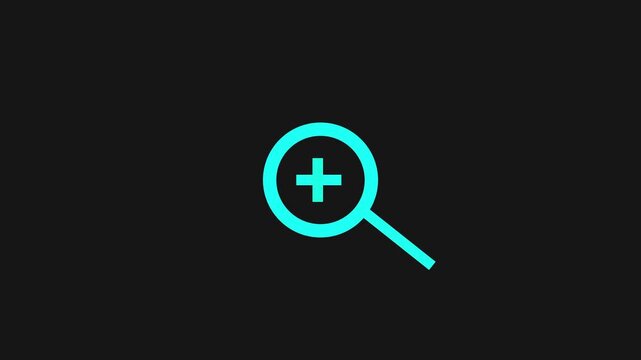 Glowing  magnifying search icon on glowing  plus icon animation with 4K resolution.