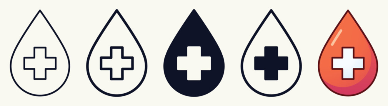 Blood Drop with Cross Elements Collection