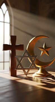 Religious Symbols In Soft Sunbeam Light.