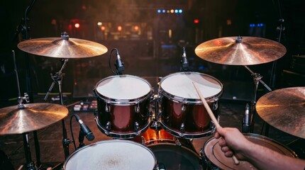 Obraz premium Professional Drum Kit on Atmospheric Stage with Cinematic Lighting