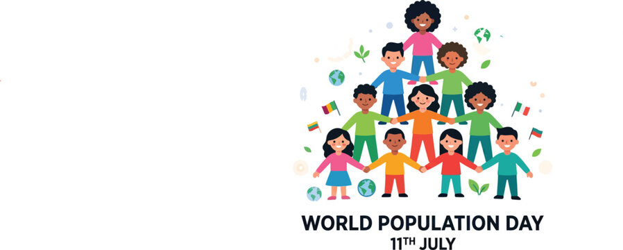 Diverse group of people celebrating world population day on july 11th