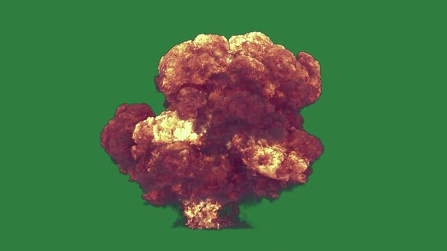 Fire burns on pile of rocks popcorn explosion an isolated on green screen background