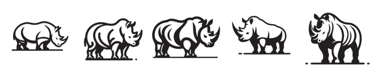 Modern stylized rhino logo set, powerful safari animal vector illustration © AR