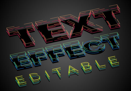 Futuristic Editable Glitch Text Effect with Multicolored Wireframe Lines