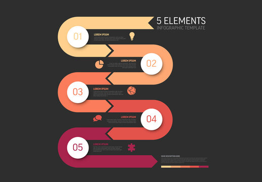 5 Steps Winding Path Infographic Template on Dark Background