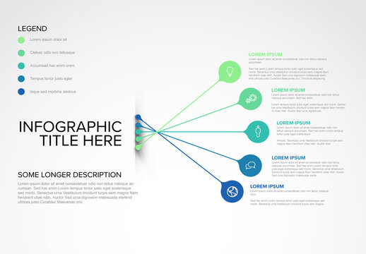 Business Infographic Template with Five Steps and Colorful Nodes