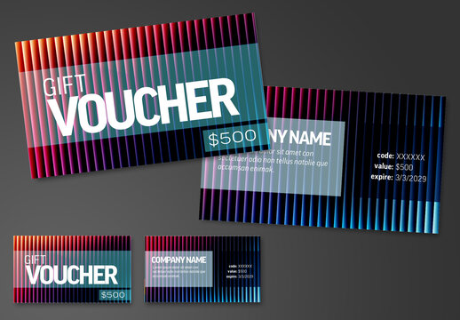 Modern Abstract Full Editable Gift Voucher Template with Colorful Vertical Stripes