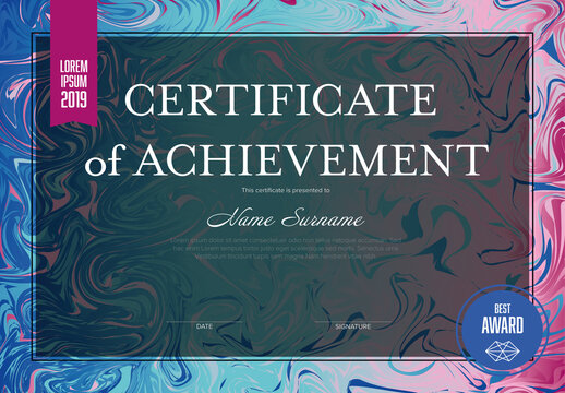 Modern Certificate of Achievement with Marble Fluid Texture Background